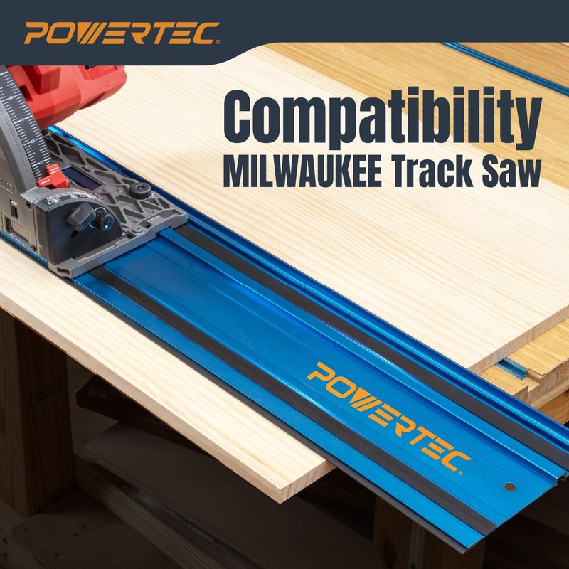 POWERTEC 72153 مجموعة وصلات سكة المنشار المتنقل 110" لمناشير ميلووكي | تشمل 2x55 سكة توجيه ألمنيوم و(2) موصلات سكة التوجيه لمشاريع النجارة - Image 3